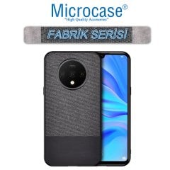 Microcase OnePlus 7T Fabrik Serisi Kumaş ve Deri Desen Kılıf - Siyah