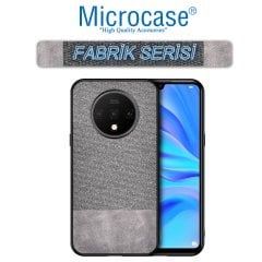 Microcase OnePlus 7T Fabrik Serisi Kumaş ve Deri Desen Kılıf - Gri