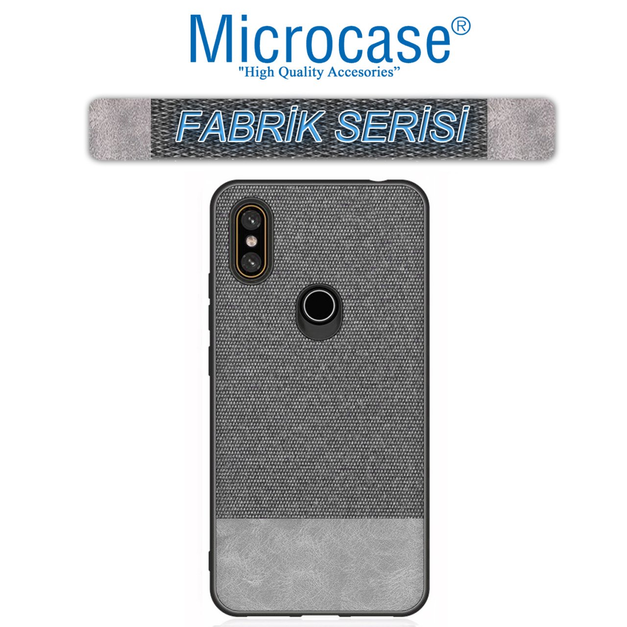 Microcase Xiaomi Mi A2 - Mi 6X Fabrik Serisi Kumaş ve Deri Desen Kılıf - Gri