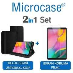 Microcase Samsung Galaxy Tab A 10.1 2019 T510 Delüx Serisi Universal Standlı Deri Kılıf - Siyah + Ekran Koruma Filmi