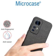 Microcase Xiaomi 12 Pro Fabrik Kumaş ve Deri Desen Kılıf - Siyah