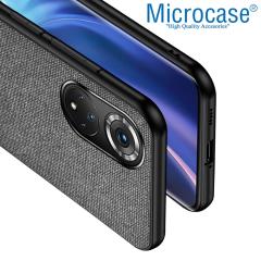 Microcase Huawei Nova 9 Fabrik Kumaş ve Deri Desen Kılıf - Gri