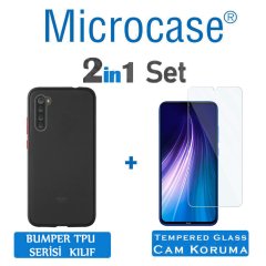 Microcase Xiaomi Redmi Note 8 Bumper Tpu Serisi Sert Kılıf - Siyah + Tempered Glass Cam Koruma
