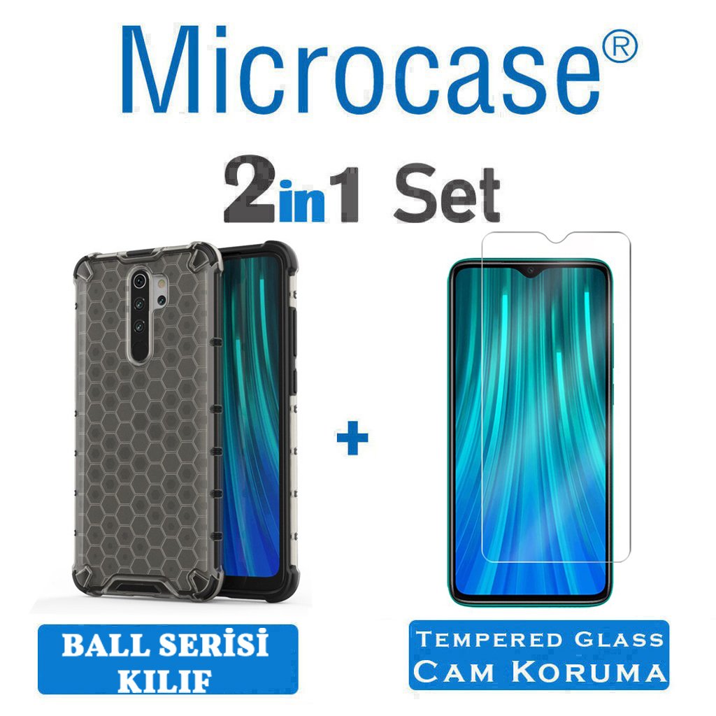 Microcase Xiaomi Redmi Note 8 Pro Ball Serisi Sert Tpu Kılıf - Siyah + Tempered Glass Cam Koruma