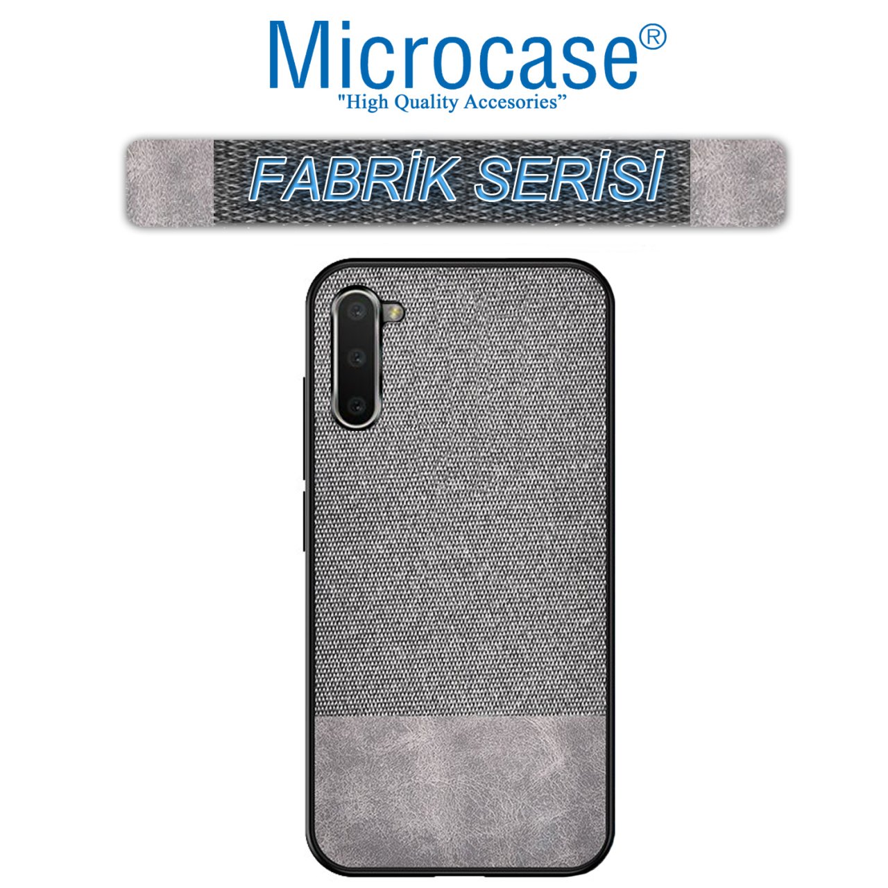 Microcase Samsung Galaxy Note 10 Fabrik Serisi Kumaş ve Deri Desen Kılıf - Gri