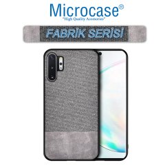 Microcase Samsung Galaxy Note 10 Plus Fabrik Serisi Kumaş ve Deri Desen Kılıf - Gri