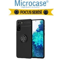 Microcase Samsung Galaxy S21 Focus Serisi Yüzük Standlı Silikon Kılıf - Siyah