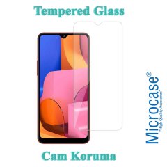 Microcase Samsung Galaxy A20s Ultra İnce 0.2 mm Soft Silikon Kılıf - Şeffaf + Tempered Glass Cam Koruma