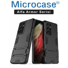 Microcase Samsung Galaxy S21 Ultra Alfa Armor Standlı Perfect Koruma Kılıf Siyah