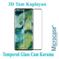 Microcase Oppo Find X2 3D Curved Tam Kaplayan Tempered Glass Cam Koruma - Siyah