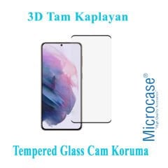 Microcase Samsung Galaxy S21 Plus 3D Curved Tam Kaplayan Tempered Glass Cam Koruma - Siyah