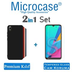 Microcase Huawei Y5 2019 Premium Matte Silikon Kılıf + Tempered Glass Cam Koruma