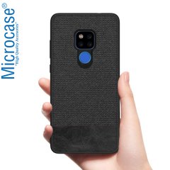 Microcase Huawei Mate 20 X Fabrik Serisi Kumaş ve Deri Desen Kılıf - Siyah