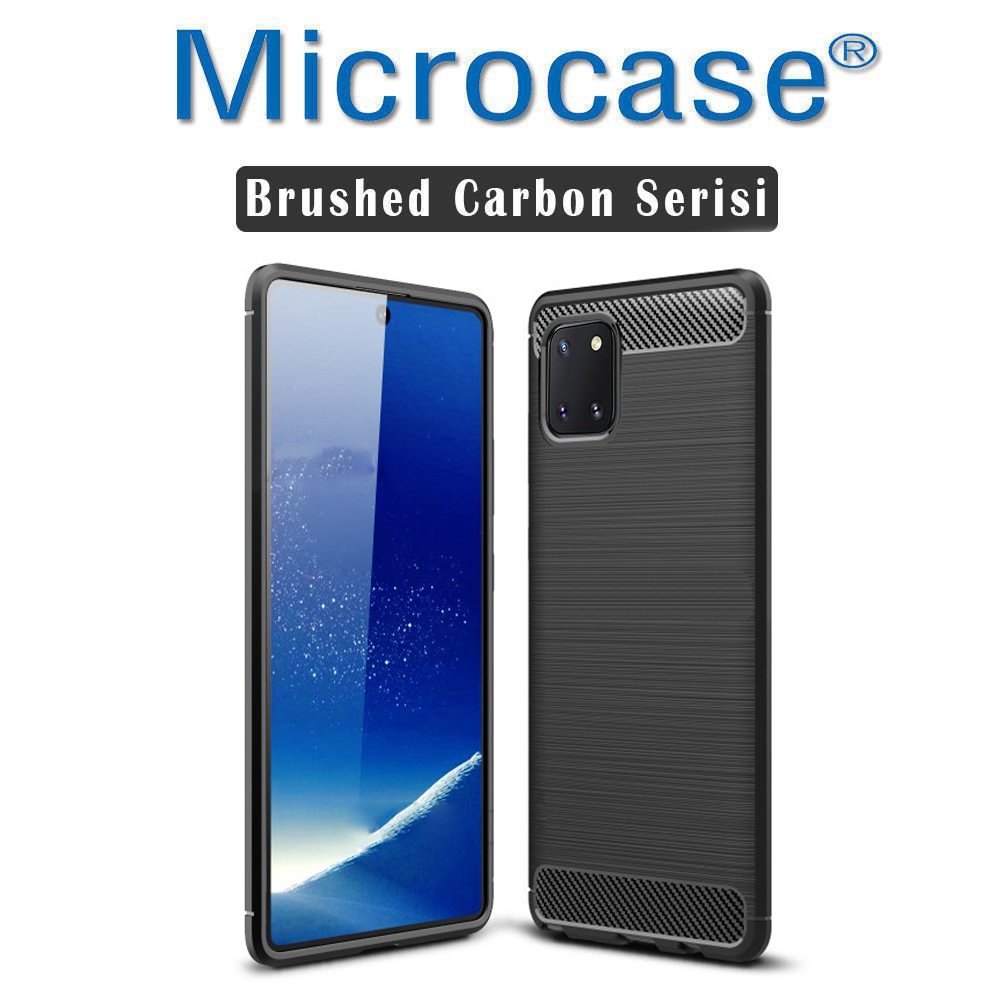 Microcase Samsung Galaxy Note 10 Lite - A81 - M60S Brushed Carbon Fiber Silikon Kılıf - Siyah