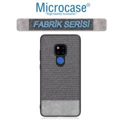 Microcase Huawei Mate 20 X Fabrik Serisi Kumaş ve Deri Desen Kılıf - Gri