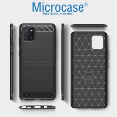 Microcase Samsung Galaxy Note 10 Lite - A81 - M60S Brushed Carbon Fiber Silikon Kılıf - Siyah