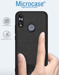 Microcase Huawei Honor 8X MAX Fabrik Serisi Kumaş ve Deri Desen Kılıf - Siyah + Tempered Glass Cam Koruma