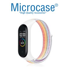 Microcase Xiaomi Mi Band 5 Kaliteli Hasır Örme Kayış -Beyaz Rainbow KY4