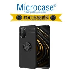 Microcase Xioami Poco M3 Focus Serisi Yüzük Standlı Silikon Kılıf - Siyah