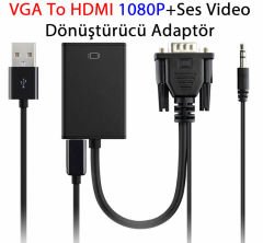 VGA Erkek to HDMI Çıkış + 1080P HD + Ses TV AV HDTV Video Dönüştü