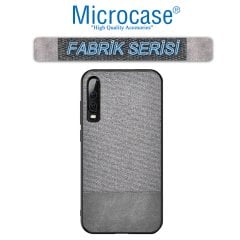 Microcase Huawei P30 Fabrik Serisi Kumaş ve Deri Desen Kılıf - Gri
