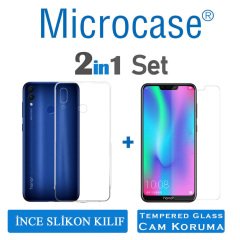 Microcase Huawei Honor 8C Ultra İnce 0.2 mm Soft Silikon Kılıf + Tempered Glass Cam Koruma (SEÇENEKLİ)