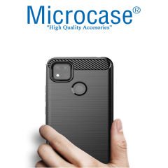 Microcase Xiaomi Redmi 9C Brushed Carbon Fiber Silikon Kılıf - Siyah