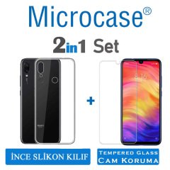 Microcase Xiaomi Redmi Note 7 Pro Ultra İnce 0.2 mm Soft Silikon Kılıf + Tempered Glass Cam Koruma (SEÇENEKLİ)