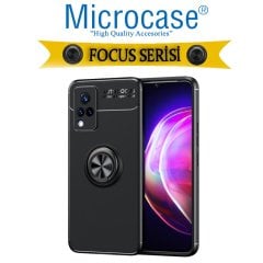 Microcase Vivo V21 Focus Serisi Yüzük Standlı Silikon Kılıf - Siyah