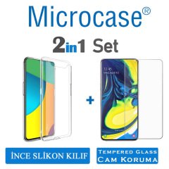 Microcase Samsung Galaxy A80 Ultra İnce 0.2 mm Soft Silikon Kılıf + Tempered Glass Cam Koruma (SEÇENEKLİ)
