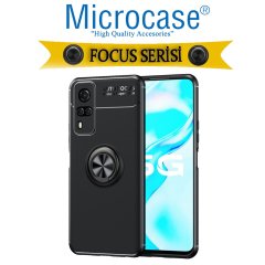 Microcase Vivo Y31 2021 Focus Serisi Yüzük Standlı Silikon Kılıf - Siyah