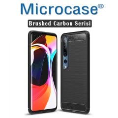 Microcase Xiaomi Mi 10 Brushed Carbon Fiber Silikon Kılıf - Siyah