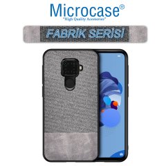 Microcase Huawei Mate 30 Lite Fabrik Serisi Kumaş ve Deri Desen Kılıf - Gri