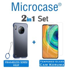 Microcase Huawei Mate 30 Frameless Serisi Sert Rubber Kılıf - Mavi + Tempered Glass Cam Koruma