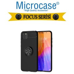 Microcase Huawei Y5P Focus Serisi Yüzük Standlı Silikon Kılıf - Siyah