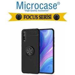 Microcase Huawei P Smart S - Y8P  Focus Serisi Yüzük Standlı Silikon Kılıf - Siyah