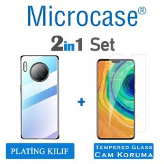 Microcase Huawei Mate 30 Plating Series Silikon Kılıf - Siyah + Tempered Glass Cam Koruma