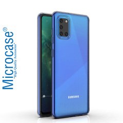 Microcase Samsung Galaxy A31 0.2 mm Ultra İnce Soft Silikon Kılıf - Şeffaf + Tempered Glass Cam Koruma