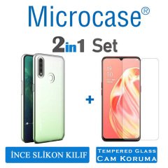 Microcase Oppo A31 0.2 mm İnce Soft Silikon Kılıf - Şeffaf + Tempered Glass Cam Koruma