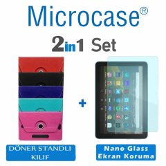 Microcase Amazon Fire HD 8 2020 8 inch Tablet Universal Döner Standlı Tablet Kılıfı + Nano Esnek Ekran Filmi