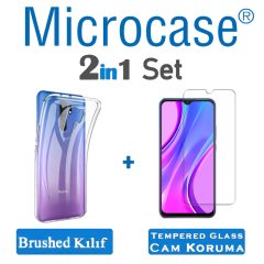 MicrocaseXiaomi Redmi 9 0.2 mm İnce Soft Silikon Kılıf - Şeffaf + Tempered Glass Cam Koruma