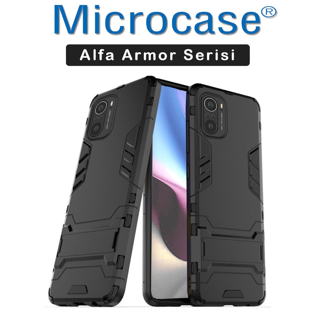 Microcase Xiaomi Redmi K40 Alfa Armor Standlı Perfect Koruma Kılıf - Siyah