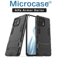 Microcase Xiaomi Mi 11 Lite Alfa Armor Standlı Perfect Koruma Kılıf - Siyah