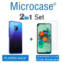 Microcase Huawei Mate 30 Lite Plating Series Silikon Kılıf - Mavi + Tempered Glass Cam Koruma