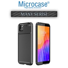 Microcase Huawei Y5P Maxy Serisi Carbon Fiber Silikon TPU Kılıf - Siyah
