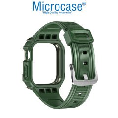Microcase Apple Watch 38 mm - 40 mm - 41 mm Uyumlu Armor Sert Kılıf Korumalı Silikon Kordon Kayış - KY21-1