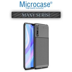 Microcase Huawei P Smart S - Y8P Maxy Serisi Carbon Fiber Silikon TPU Kılıf - Siyah