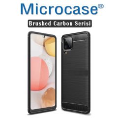 Microcase Samsung Galaxy A12 Brushed Carbon Fiber Silikon Kılıf - Siyah