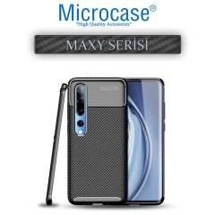 Microcase Xiaomi Mi 10 Pro Maxy Serisi Carbon Fiber Silikon TPU Kılıf - Siyah