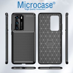 Microcase Xiaomi Redmi Note 9 S Maxy Serisi Carbon Fiber Silikon TPU Kılıf - Siyah